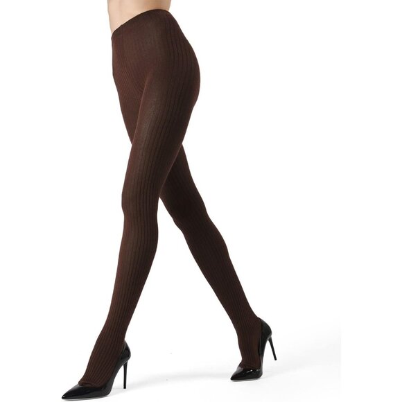 Cotton-Spandex Ribbed Tights for Women Cozy Warm Fall Winter Stylish - Picture 7 of 8